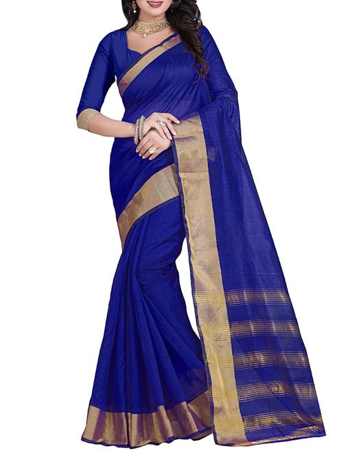 blue cotton silk saree with blouse - 14898347 - Very Small Image - 1