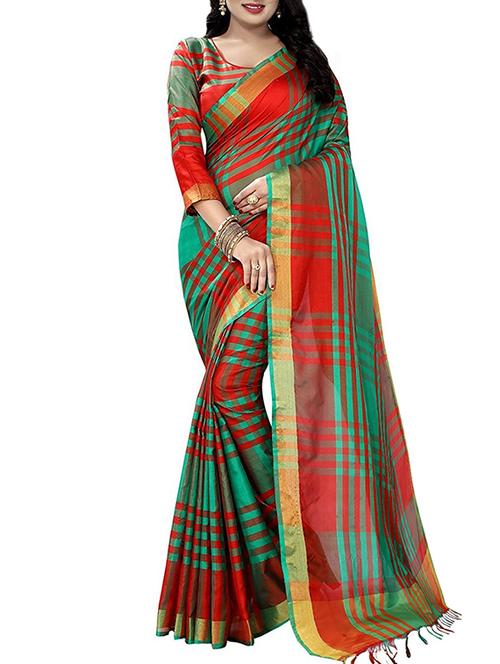 red silk blend ikat saree with blouse - 14898363 - Very Small Image - 1