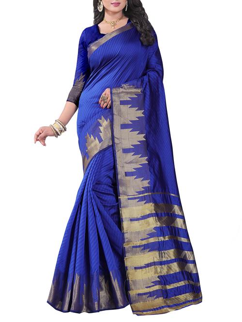 blue silk blend saree with blouse - 14898376 - Very Small Image - 1