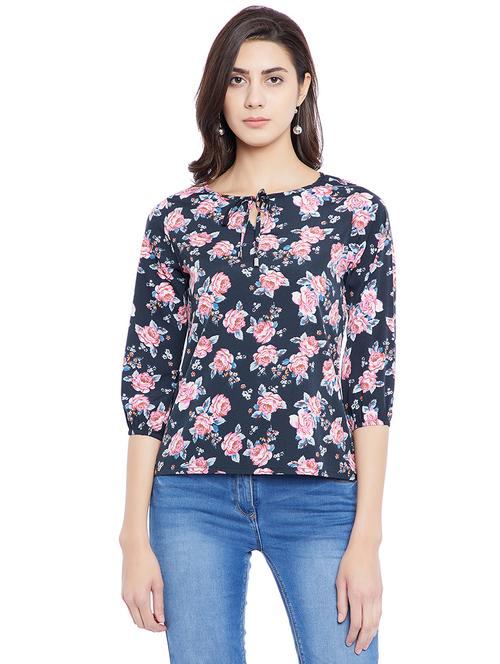 navy blue floral casual top - 14898432 - Very Small Image - 1