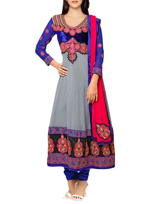 embroidered anarkali suits unstitched suit - 14899167 - Very Small Image - 1