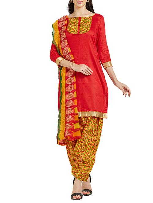 red cotton salwar suit unstitched - 14899257 - Very Small Image - 1