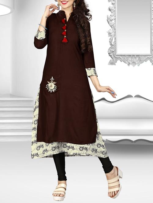 brown rayon layered kurta - 14899816 - Very Small Image - 1