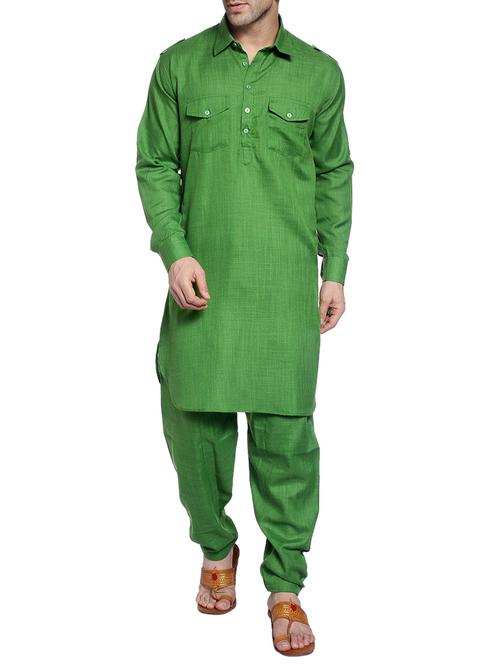 green cotton pathani ethnic wear set - 14899883 - Very Small Image - 1