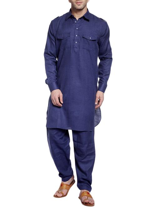 navy cotton pathani ethnic wear set - 14899966 - Very Small Image - 1