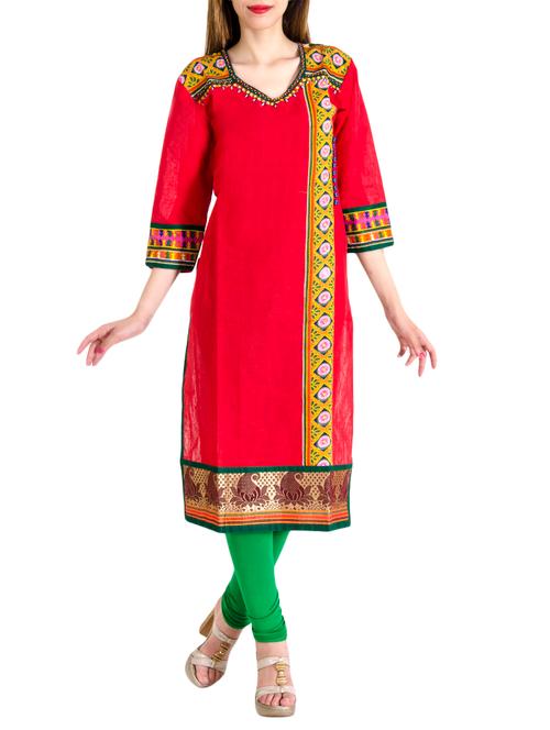 red khadi straight kurta - 14901550 - Very Small Image - 1