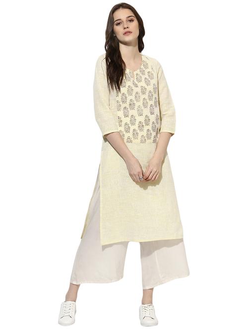 indian dobby beige khadi straight kurta - 14901710 - Very Small Image - 1