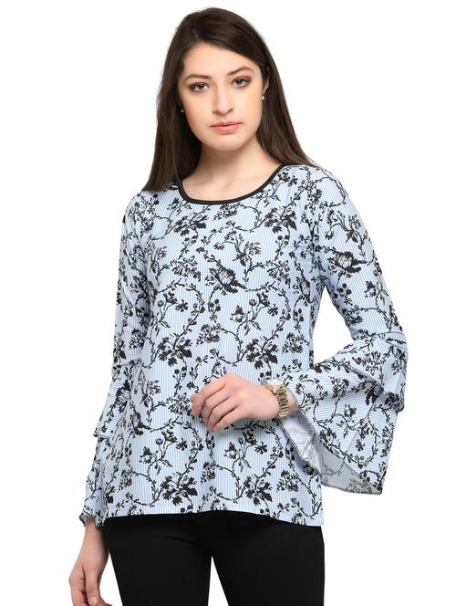 blue printed crepe top - 14901898 - Very Small Image - 1