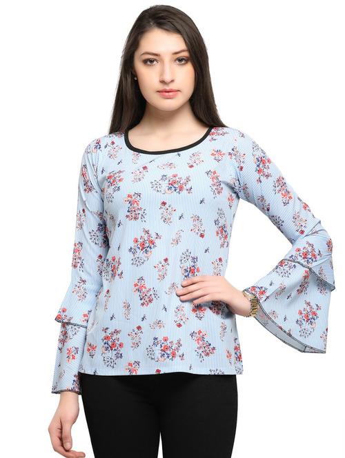 blue printed crepe top - 14901902 - Very Small Image - 1