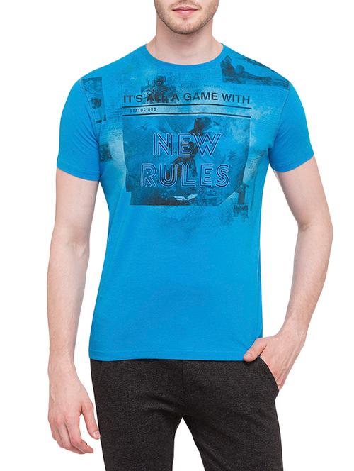 blue cotton chest print t-shirt - 14902159 - Very Small Image - 1