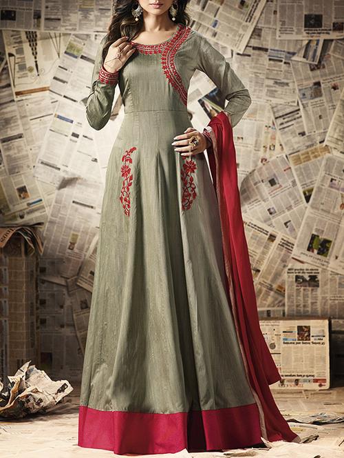 grey silk semistitched suit - 14903197 - Very Small Image - 1