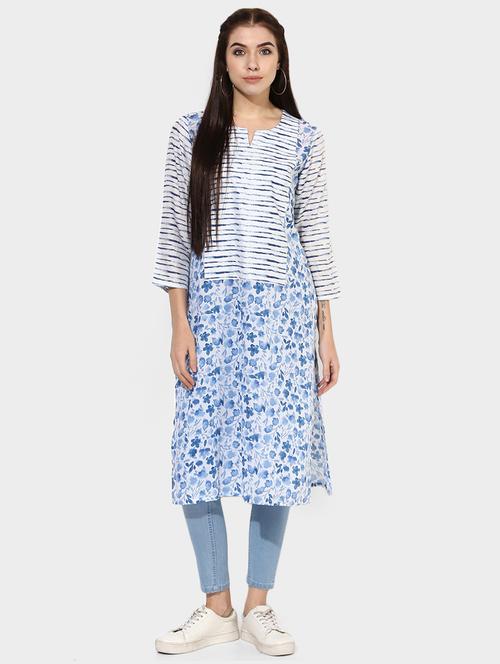 indian dobby white cotton straight kurta - 14903232 - Very Small Image - 1