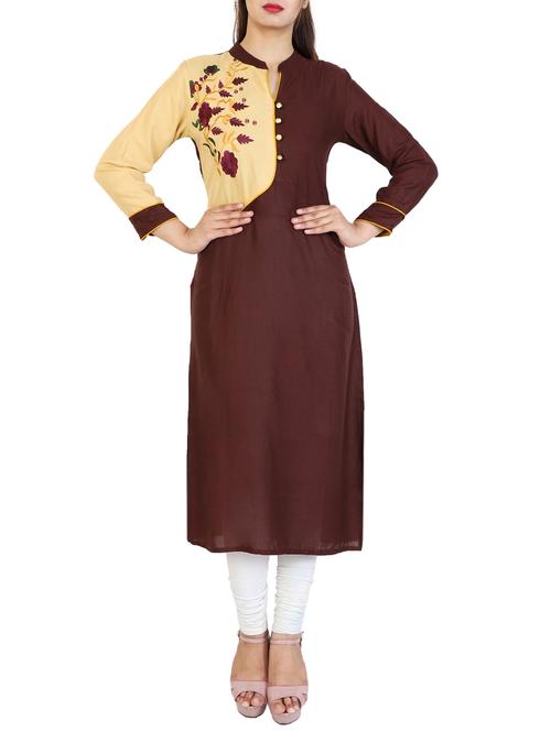 brown rayon straight kurta - 14903358 - Very Small Image - 1