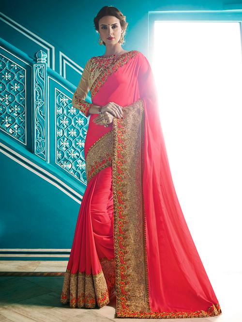 pink silk bordered saree with blouse - 14905270 - Very Small Image - 1