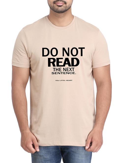 beige cotton chest print tshirt - 14905565 - Very Small Image - 1