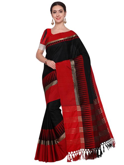 black bordered saree with blouse - 14906978 - Very Small Image - 1