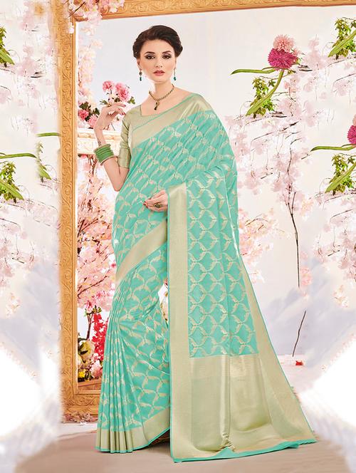 blue silk banarasi saree with blouse - 14906984 - Very Small Image - 1