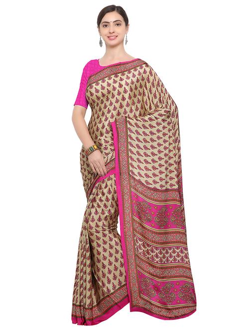 beige crepe printed saree with blouse - 14906992 - Very Small Image - 1