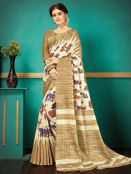 white printed saree with blouse - 14907001 - Very Small Image - 1