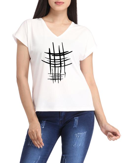 white printed cotton blend tee - 14907102 - Very Small Image - 1