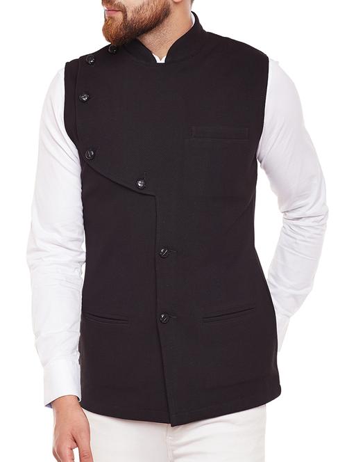 black cotton nehru jacket - 14907541 - Very Small Image - 1