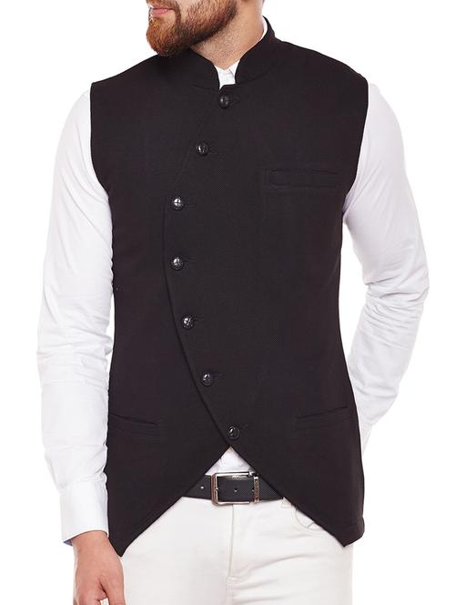 black cotton nehru jacket - 14907543 - Very Small Image - 1