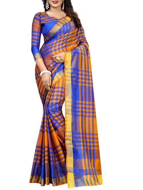 orange cotton silk ikat saree with blouse - 14907912 - Very Small Image - 1