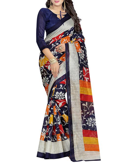 blue silk blend printed saree with blouse - 14907961 - Very Small Image - 1