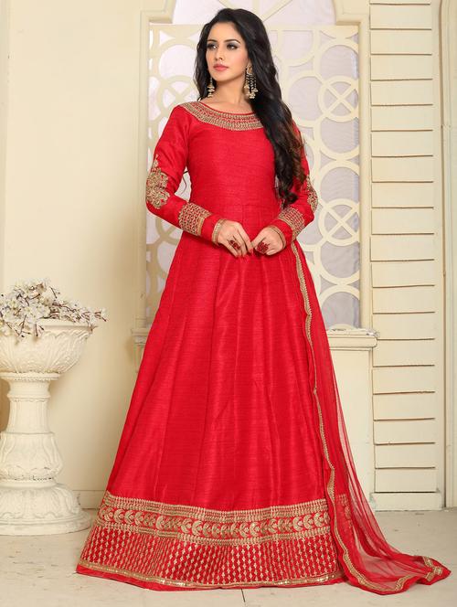 Embroidered semi-stitched anarkali suit - 14908007 - Very Small Image - 1