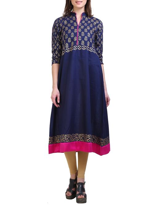 blue cotton straight kurta - 14908576 - Very Small Image - 1