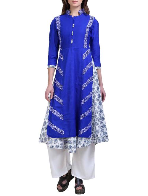 blue cotton layered kurta - 14908583 - Very Small Image - 1