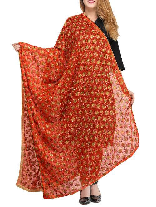 orange poly chiffon dupatta - 14908738 - Very Small Image - 1