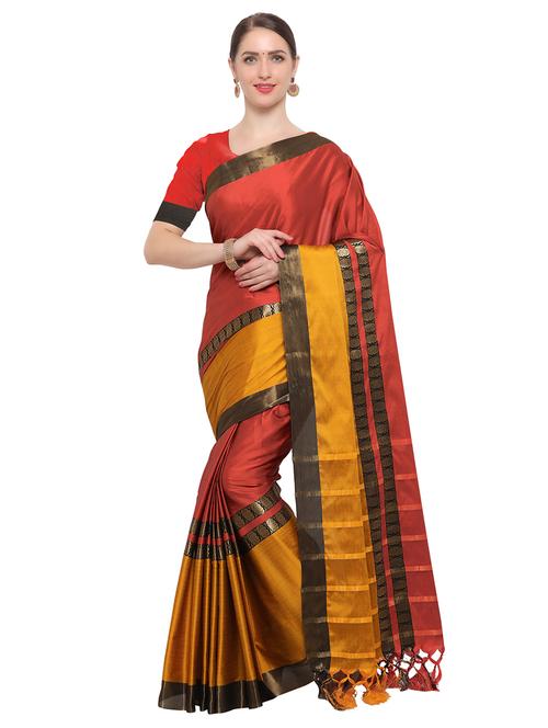 color block bordered saree with blouse - 14909529 - Very Small Image - 1