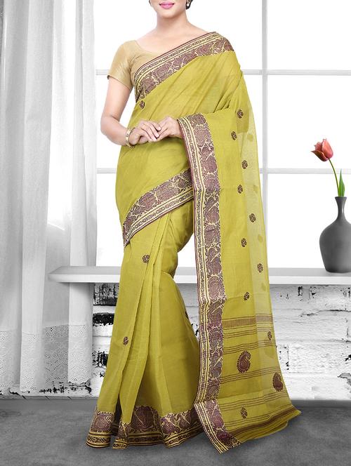 green cotton handloom saree - 14910155 - Very Small Image - 1