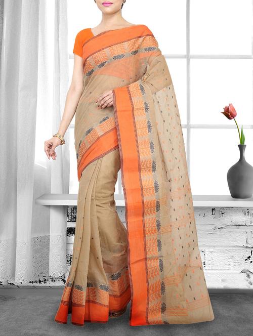 solid bordered tant saree  - 14910221 - Very Small Image - 1
