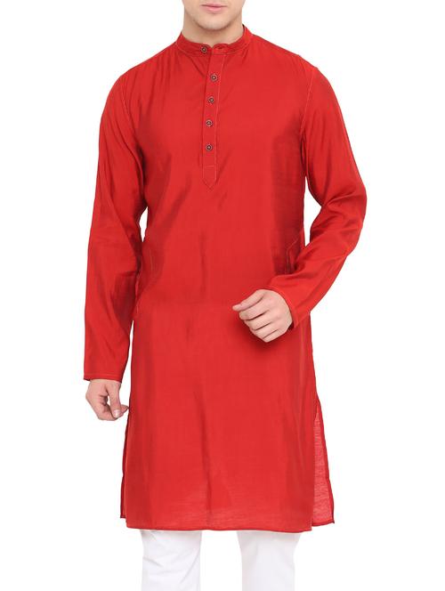 red cotton long kurta - 14911855 - Very Small Image - 1