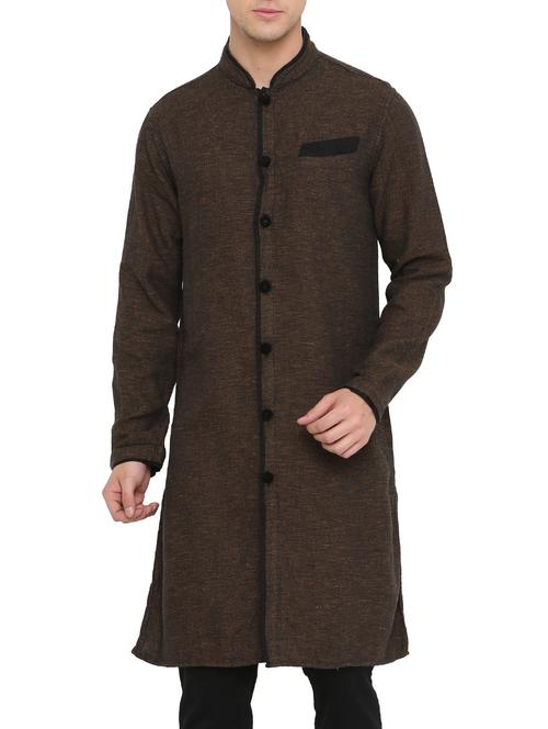 brown cotton long kurta - 14911874 - Very Small Image - 1