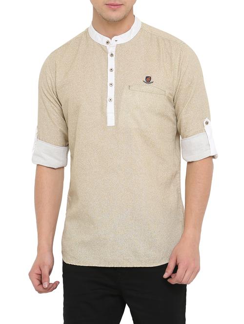 beige cotton short kurta - 14911882 - Very Small Image - 1