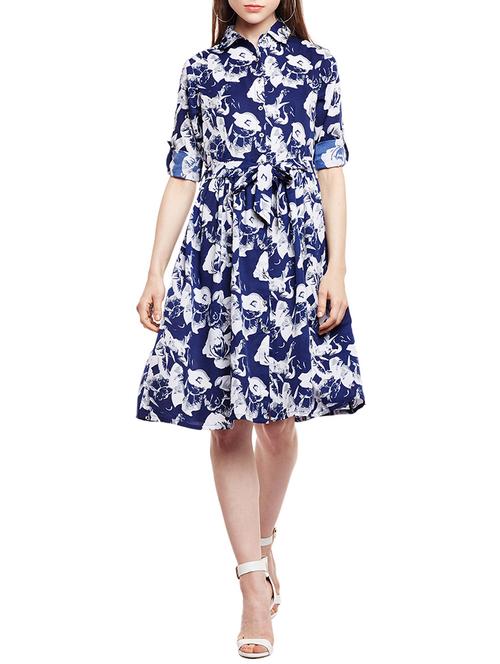 blue printed belted shirt dress - 14912061 - Very Small Image - 1