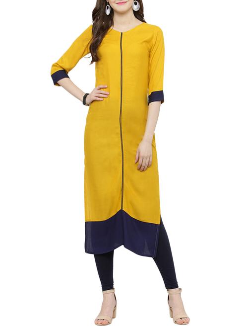 contrast piping detailing straight kurta - 14913004 - Very Small Image - 1