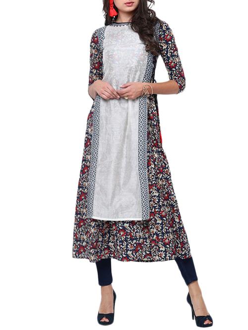 white layered cotton  kurta - 14913885 - Very Small Image - 1