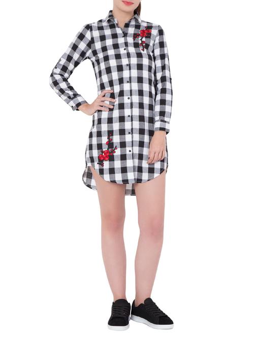 floral patch checkered shirt dress  - 14914611 - Very Small Image - 1