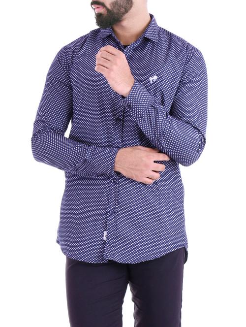 navy blue cotton casual shirt - 14914998 - Very Small Image - 1