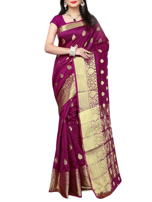 magenta cotton silk banarasi saree with blouse - 14915193 - Very Small Image - 1