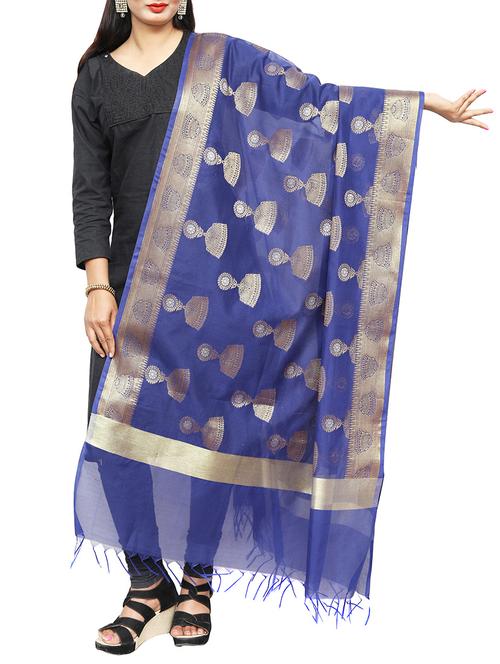 blue chanderi dupatta - 14916057 - Very Small Image - 1
