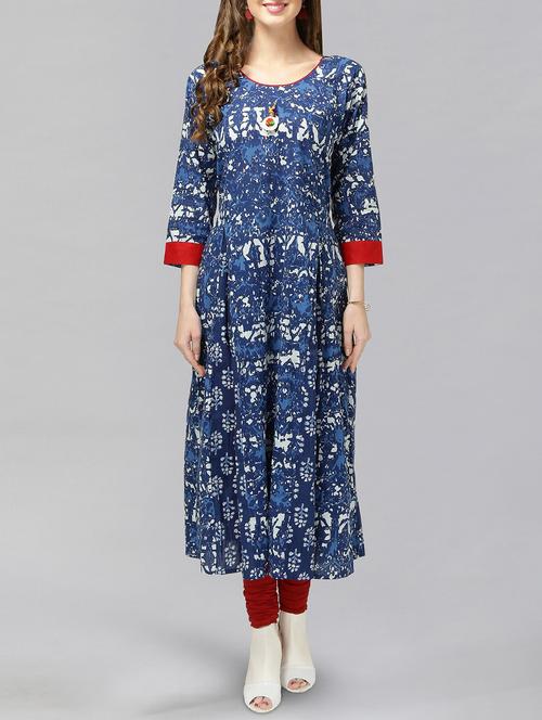 blue cotton flared  kurta - 14916509 - Very Small Image - 1