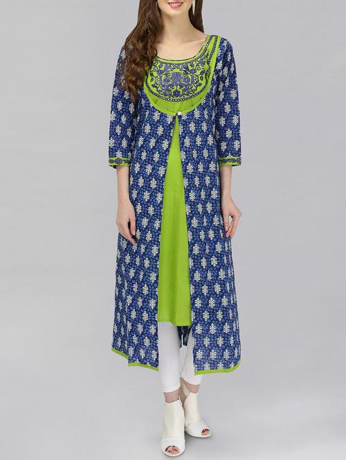 blue cotton layered kurta - 14916513 - Very Small Image - 1