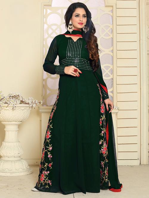 green georgette anarkali suits semistitched suit - 14916819 - Very Small Image - 1