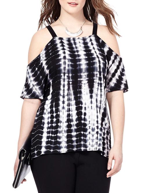 black printed cold shoulder top - 14917260 - Very Small Image - 1