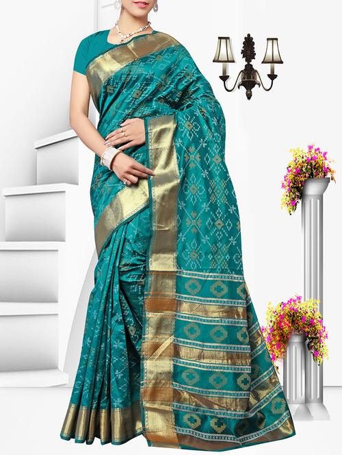 green patola silk saree with blouse - 14918447 - Very Small Image - 1